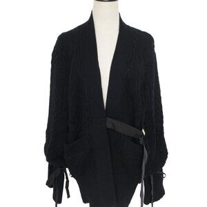 SACAI Black Wool Cable Knit Wrap Tied Long Oversized Straps Jacket Cardigan 1